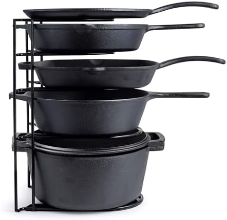 Cuisinel Pan Organizer for Cast Iron, Extra Large 5-Tier Rack, Black 15.4"