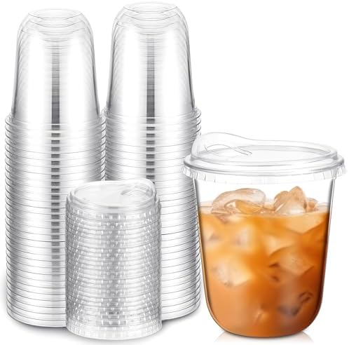 Baderke 25 Pcs Round Bottom Plastic Cups with Lids Clear Togo,12 Oz