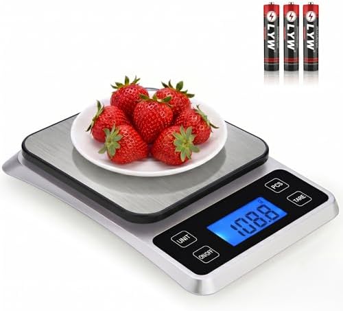 Kitchen Digital Scale, 0.1 g/0.001 oz High Precision Electronic Scale, Max 5 kg/11 lbs, Multiple Unit Conversion, Auto Power-Off/Tare/Counting Function, Stainless Steel Weighing Platform (Silver)