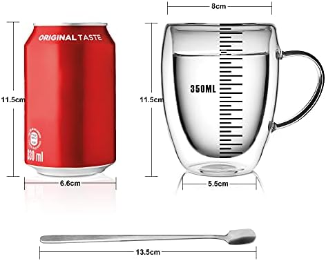 LIBWYS 6 Pack Double Walled Coffee Cups Glasses Mug 12oz Borosilicate Glass