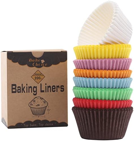 Bake Choice 200pc Standard Cupcake Liners for Baking, Rainbow Muffin Liners