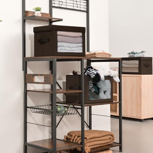 Homsorout Foldable Storage Boxes with Clear Window - Clothes Organizers and Decorative Bins with Lid, Fabric Storage Cube, Baskets for Shelves, Yarn, Home, Brown, 3 Pack