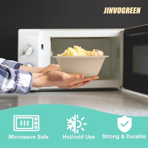 JINVOGREEN 500 Count 12 oz Paper Bowls, Disposable Compostable Bowls Bulk, Heavy Duty Biodegradable Bagasse Bowl for Snacks, Soup, and Salads, Natural