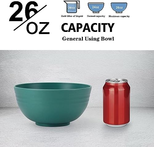 Wrova Wheat Straw Bowl Sets,8 PCS Unbreakable Cereal Bowls 26 OZ,Microwave and Dishwasher Safe Bowls,Kids Bowl suitable for cereal,salad,snack and soup (Green)