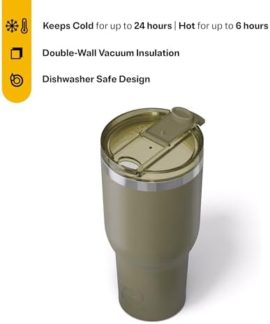 RTIC 40oz Essential Tumbler with Lid, Ceramic Lined, Olive