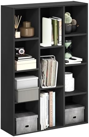 Furinno LUDER Book Shelf, 11-Cube Bookshelf, Reversible Bookcase, 9.4 x 29.1 x 41.7, Easy Assembly, for Living Room, Bedroom, Home Office, Blackwood