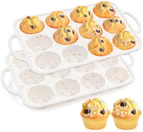 Silicone Muffin Pans for Baking, Metal Reinforced Frame 12 Cups Regular Size Silicone Cupcake Pan Nonstick Muffin Tin for Baking Muffin, Cupcake, Frittatas,BPA Free, Silicone Molds Dishwasher Safe