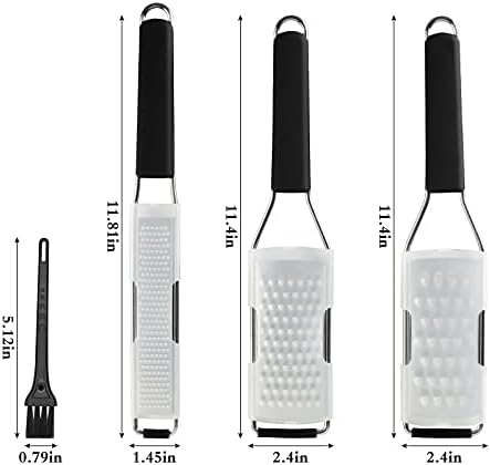 Cambom Lemon Zester Grater Three-piece Suit - Heavy Duty Kitchen Tool for Parmesan Cheese, Ginger, Garlic, Nutmeg, Chocolate, Vegetables，Fruits，Stainless Steel Grater Dishwasher Safe Black