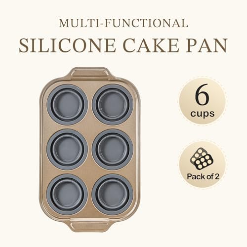 2-Pack Foldable Nonstick Silicone Muffin Pans For Baking, 6 Cups Cupcake Tin, Egg Molds, Baking For Brownies. Easy To Pop And Clean. Dishwasher Safe BPA Free.