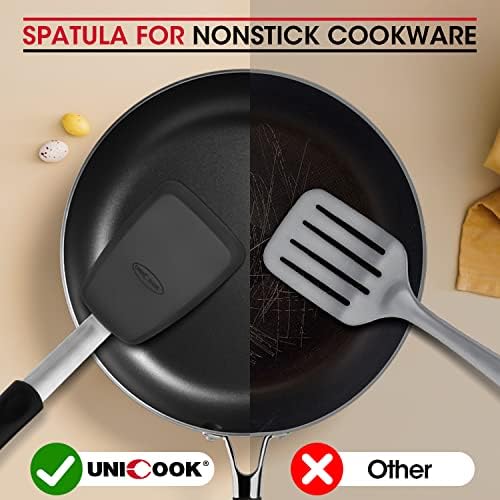 Unicook 4 Pack Flexible Silicone Spatula, Turner, 600F Heat Resistant, Ideal for Flipping Eggs, Burgers, Crepes and More, Black