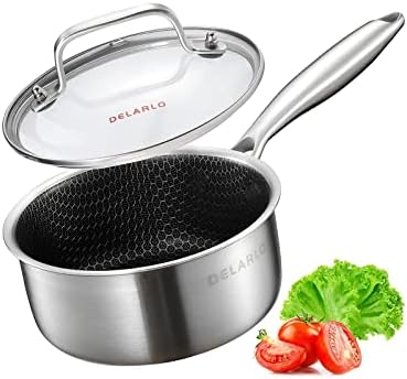 DELARLO Tri-Ply Stainless Steel Hybrid Non Stick Saucepan 2.5 Quart