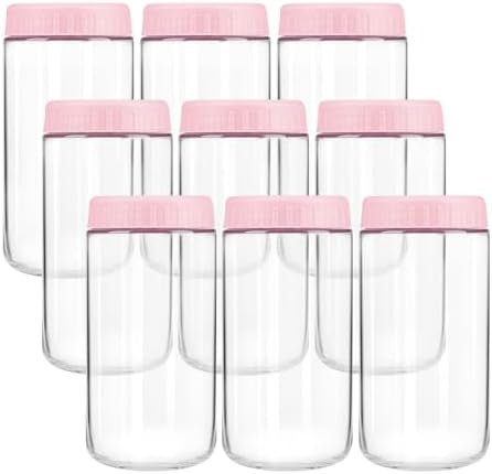 Overnight Oats Containers with Lids, 24oz Wide Mouth Mason Jars with Lids, 9 Pack Glass Jars with Airtight lid for Chia Pudding Yogurt Salad, Meal Prer Oatmeal Jars, Pink