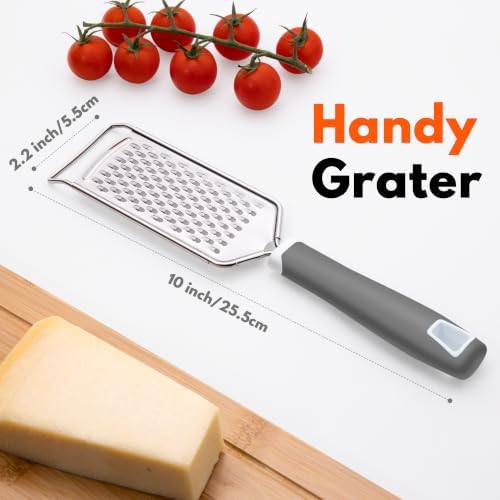 Rainspire Professional Cheese Graters for Kitchen Stainless Steel Handheld, Metal Lemon Zester Grater With Handle For Cheese, Chocolate, Spices, Kitchen Gadgets And Tools, Soft Grip Handle, Grey