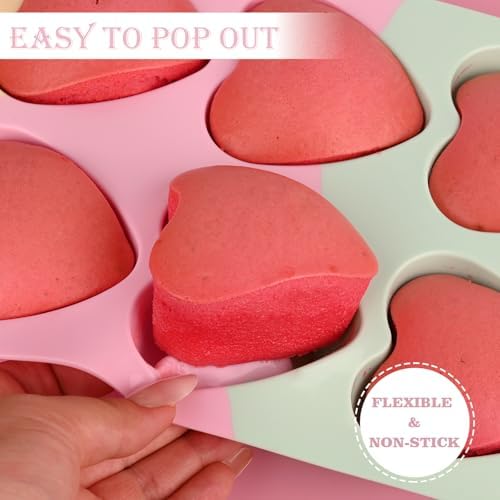 Sakolla 2 Pack 2.7″ Heart Cake Molds, 8 Cavity Silicone Baking Molds for Cake, Muffin, Egg Bites, Cupcake, Bread, Mousse (Green,Yellow,Pink)