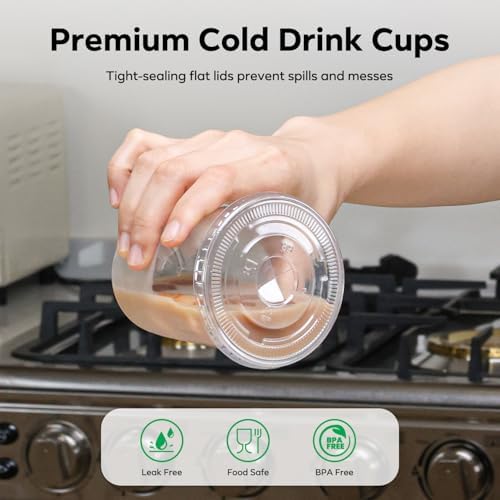 100 Pack 12 oz Plastic Cups with Lids and Straws, Disposable Clear Cups