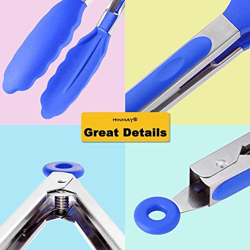 HINMAY 9-Inch Cooking Tongs with Silicone Tips, Set of 3 (Blue)