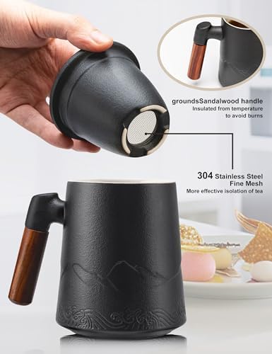 suyika Tea Cup with Infuser and Lid, Gradient Black & Blue, 15.2oz /450ml