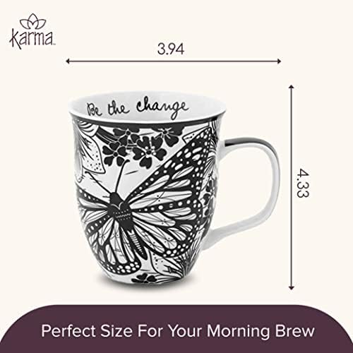 Karma Gifts 14 oz Black and White Boho Mug Butterfly - Cute Coffee and Tea Mug - Ceramic Coffee Mugs for Women and Men