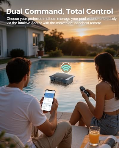Solar Pool Skimmer Robot with App & Remote, 24/7 Automatic Surface Cleaner