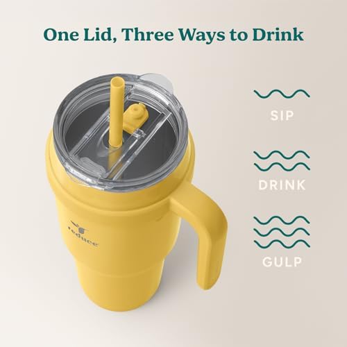 REDUCE 40 oz Stainless Steel Tumbler with Handle - Dual-Wall Vacuum Insulated Travel Mug, Sweat-Proof Lid & Reusable Straw - Keeps Drinks Cold for 24 Hrs, Fits Cupholders, Dishwasher Safe - Pineapple