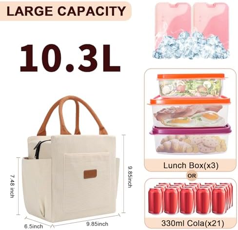 Joymee Lunch Bag Women Insulated Lunch Box- Corduroy Beige