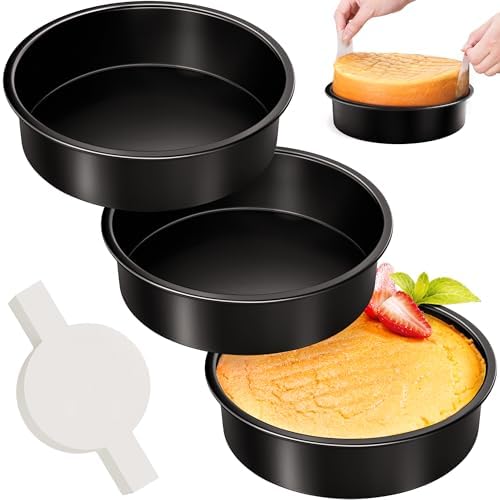 8 Inch Round Cake Pan Set of 3, Nonstick Baking Pans with 100PCS Parchment Paper, Dishwasher Safe