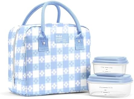 Fit & Fresh Bloomington Lunch Bag for Women - Insulated Large Lunch Box for Work with Containers, Leak-Resistant, Stain-Resistant, Zipper Closure, Cornflower Blue Picnic
