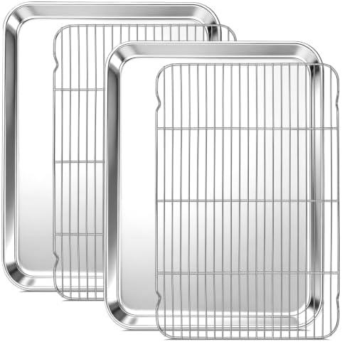Onader Large Baking Cookie Sheet with Cooling Rack Set, Stainless Steel Baking Sheet Pan, 19⅝ x 13¾ Inch Metal Oven Baking Tray, Nonstick & 1 Inch Deep, 2-Pack (Includes 2 Pans + 2 Racks)