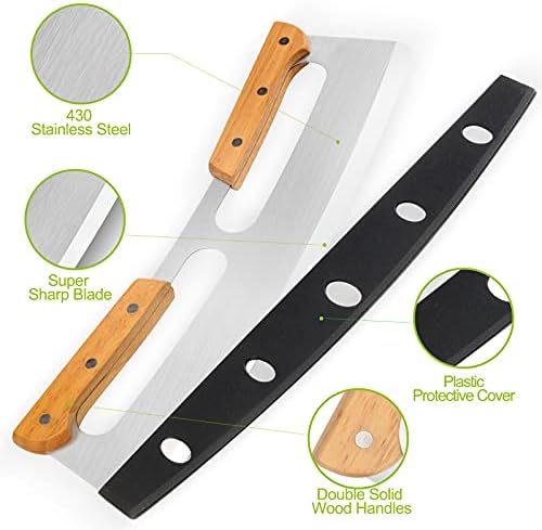 Pizza Cutter Rocker with Wooden Handles & Protective Cover by ZOCY, 14" Sharp Stainless Steel Pizza Slicer Wheel, Big Pizza Knife Cutters for Kitchen Tool (14inch)