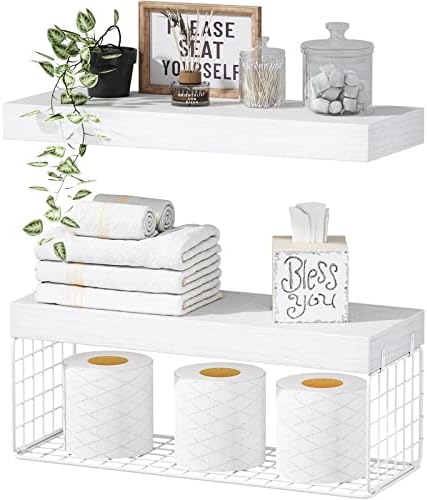 QEEIG Bathroom Shelves Over Toilet Wall Mounted (White, Set of 2, 15.7")
