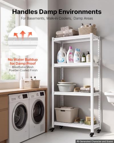 VEVOR Storage Shelves, 4-Tier Garage Shelving with Wheels 30 x 12 x 63 in
