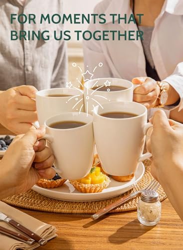 Sweese Porcelain Coffee Mugs - 16 Ounce (Top to the Rim) for Coffee, Latte, Tea, Cocoa, Set of 4, White