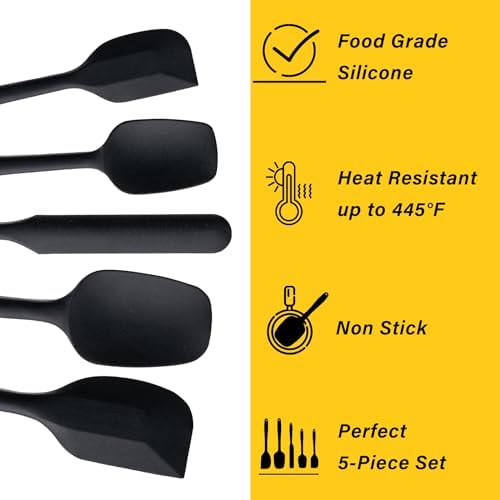 Silicone Spatula Set,5 Piece Food Grade Rubber Spatulas,Black