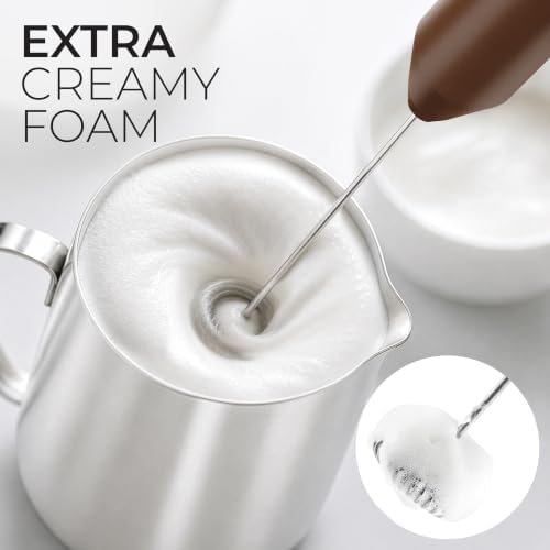 Zulay Kitchen Powerful Milk Frother AA Batteries Included – Ultra Fast Handheld Drink Mixer with Stainless Steel Whisk Stirrer for Coffee, Protein, Matcha & More, Frother Wand Electric Frothmate