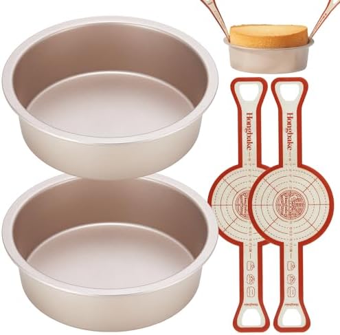 HONGBAKE 8 Inch Round Cake Pan Set for Baking with 2 Pcs Silicone Baking Sling Mats, Nonstick Circle Cake Pans Set of 2, 2.5" Deeper Layer Cake Tin for Oven, Cheesecake Mold, Huty Duty, Golden