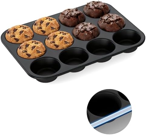 Silicone Muffin Pan for Baking: 12 Cup Muffin Pan with Metal Reinforced Frame, Regular Size Cupcake Egg Bites Molds for Baking, BPA Free Silicone Muffin Tray, Dishwasher Safe (1 Pack, Black)