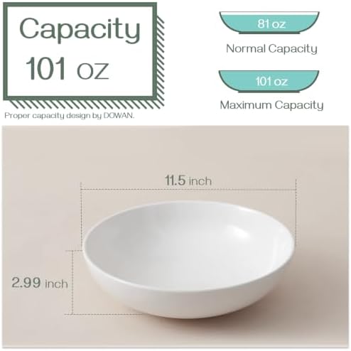 DOWAN 11.5" Large Serving Bowls, 3.2 Qt White Serving Platter, Big Ceramic Centerpiece Bowls, Microwave & Dishwasher Safe, Set of 2