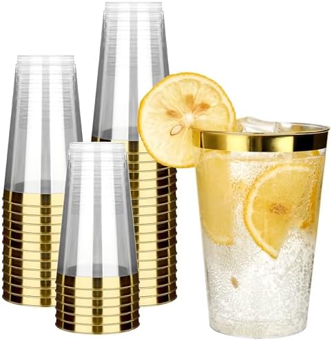 RACETOP 100 Pack 14 oz Gold Rimmed Plastic Cups