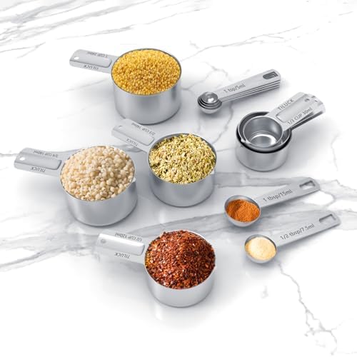 TILUCK Stainless Steel Measuring Cups & Spoons Set,Coffee Scoop Spoon
