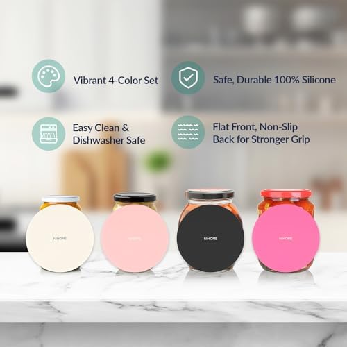 NiHome Silicone Jar Opener Gripper Pads, 6 in for Seniors, Pink Series, 4PC
