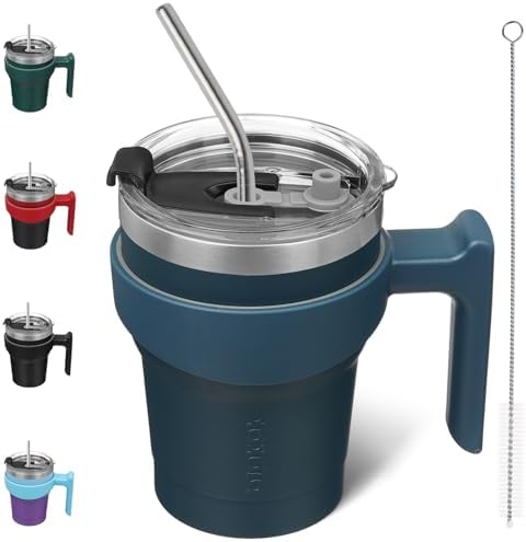 BJPKPK 10 oz Mini Tumbler with Lid, Straw & Handle, Insulated Steel Cup