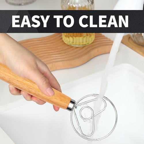 Danish Dough Whisk Stainless Steel Wood Handle for Sourdough Bread