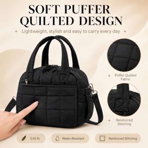 BTOOP Lunch Box for Women, Quilted Insulated Lunch Bag with Shoulder Strap
