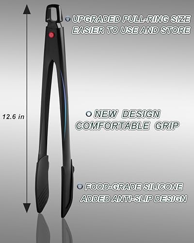 Professional Stainless Steel Kitchen Tongs, Dishwasher safe 12'' Black