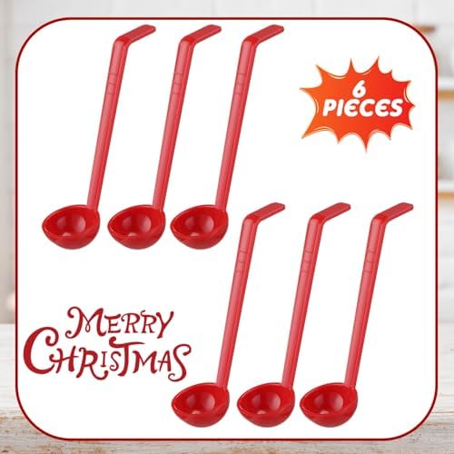 Tioncy 6 Pcs 1 Oz Small Ladle for Serving Sauce 8.07 Inches Plastic Mini Ladles Long Handle Spoon for Serving Sauce, Soup, Dressing, Punch Bowl, Toppings, Gravy, Cocktail, Fruit Juices(Red)