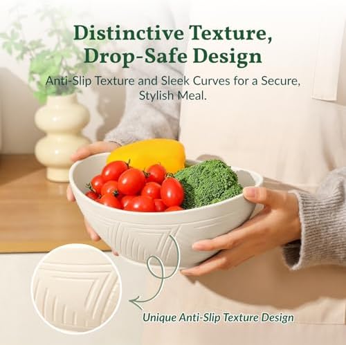 Homienly Salad Bowls Set of 6, 60 OZ Large Wheat Straw Bowls for Kitchen, Camping, Party, Unbreakable Lightweight Popcorn Bowl, Microwave and Dishwasher Safe Bowl Set with Unique Texture - Beige