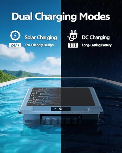 T1B Solar Powered Pool Skimmer Robot, Automatic Robotic Pool Surface Skimmer Cleaner with 24/7 Cleaning, Auto-Dock, Dual Charging Modes, Inground & Above-Ground Pools(Blue)
