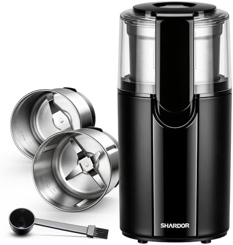 SHARDOR Coffee Grinder Electric, Spice, Herb, Grinder for Coffee Bean Spices and Seeds with 2 Removable Stainless Steel Bowls, Black