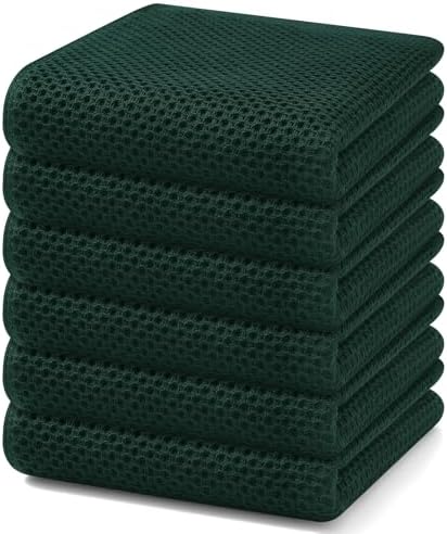 Homaxy 100% Cotton Waffle Weave Kitchen Dish Towels 6-Pack, Blackish Green