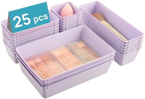 Vtopmart 25 Pack Plastic Drawer Organizers with Anti-slip Rubber Pads